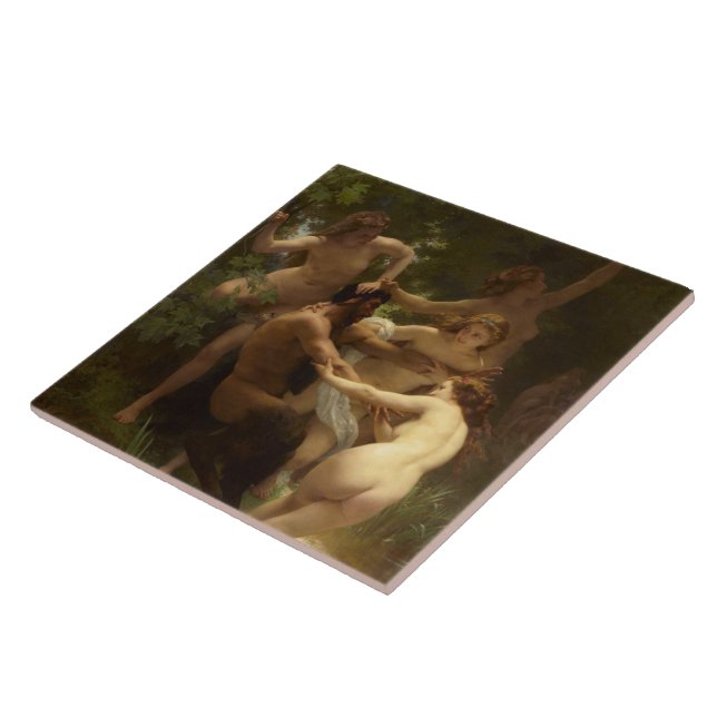 Nymphs and Satyr by William-Adolphe Bouguereau Ceramic Tile (Side)
