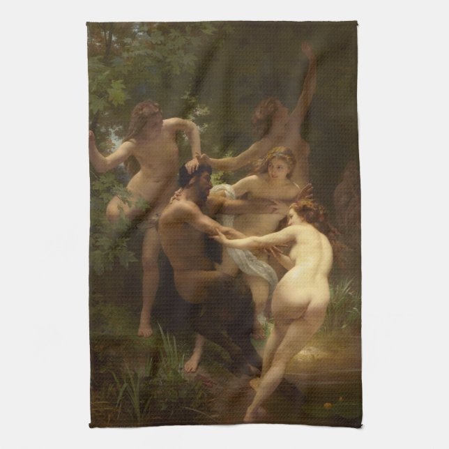 Nymphs and Satyr by William-Adolphe Bouguereau Kitchen Towel (Vertical)