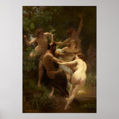 Nymphs and Satyr by William_Adolphe Bouguereau Poster