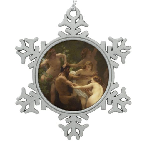 Nymphs and Satyr by William-Adolphe Bouguereau Snowflake Pewter Christmas Ornament