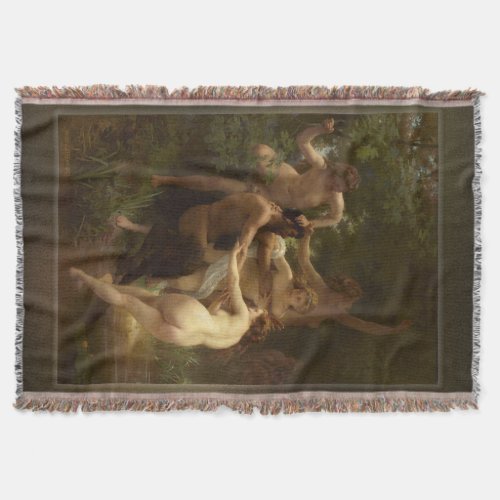 Nymphs and Satyr by William_Adolphe Bouguereau Throw Blanket