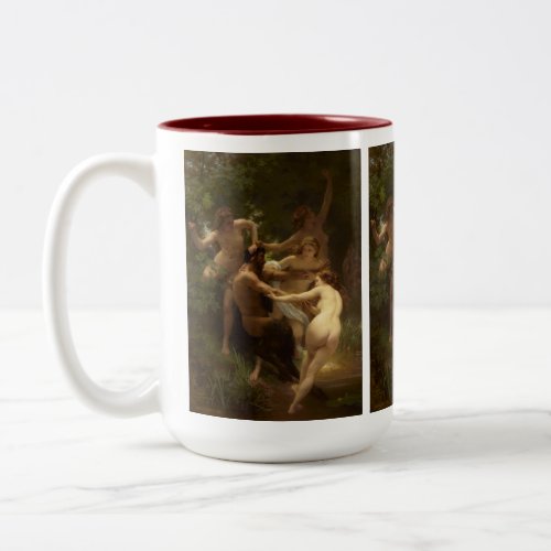 Nymphs and Satyr by William_Adolphe Bouguereau Two_Tone Coffee Mug