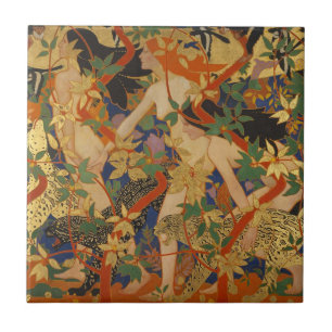 Nymphs art nouveau ceramic tile