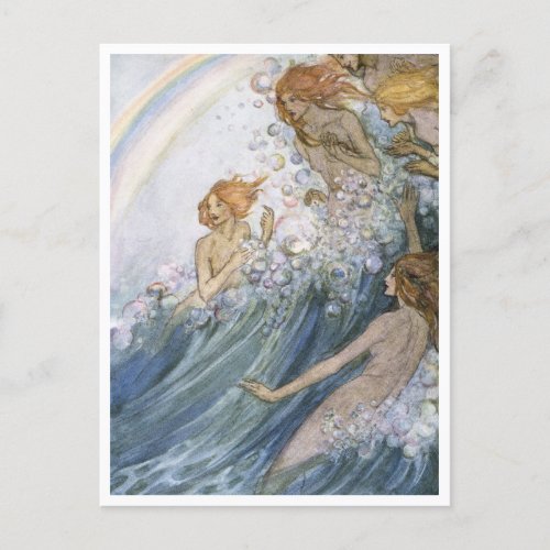 Nymphs Dancing in the Waves Vintage Illustration  Postcard