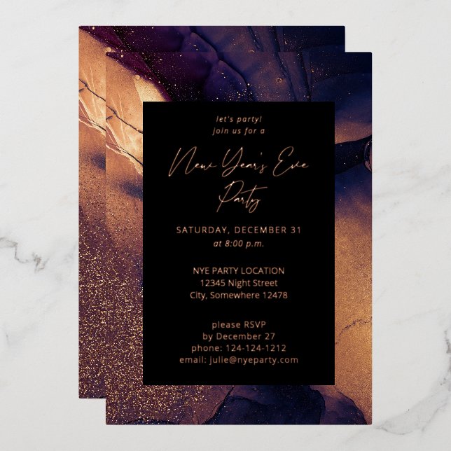 Nyte Glow New Year's Eve Party Foil Invitation (Front/Back)