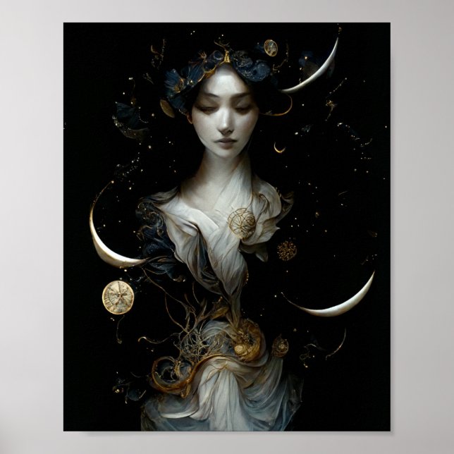 Nyx, Goddess of Night Surreal Fantasy Art Poster (Front)