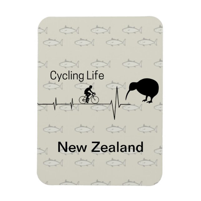 NZ Cycling Heartbeat Kiwi Bird Fish Pattern Design Magnet (Vertical)