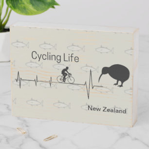 NZ Cycling Heartbeat Kiwi Bird Fish Pattern Wooden Box Sign