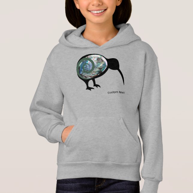 NZ KIWI BLACK SHINY PAUA FERN KORU NEW ZEALAND HOODIE (Front)