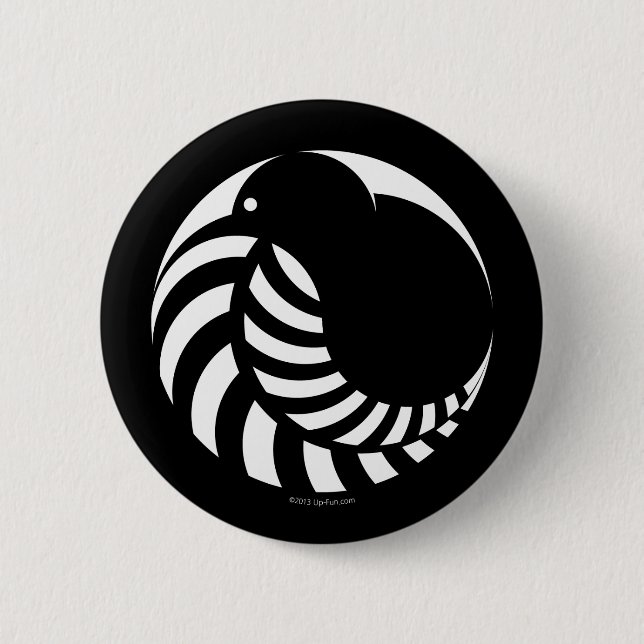 NZ Kiwi / Silver Fern Emblem Pinback Button (Front)
