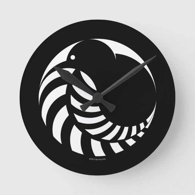 NZ Kiwi / Silver Fern Emblem Round Clock (Front)