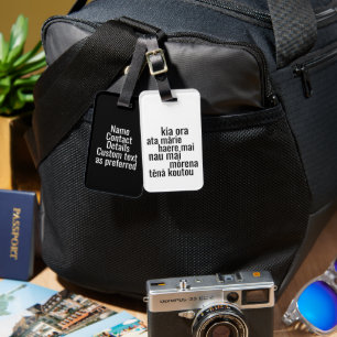 NZ MĀORI LANGUAGE NEW ZEALAND KIWI BLACK AND WHITE LUGGAGE TAG