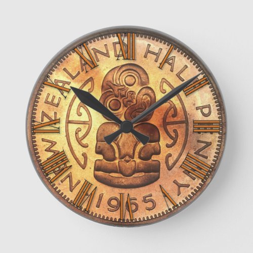 NZ New Zealand Half Penny Tiki Clock