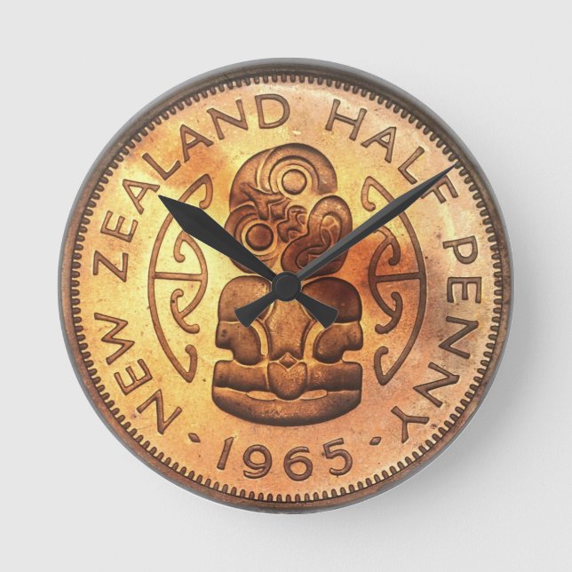 NZ New Zealand Half Penny Tiki Clock (Front)