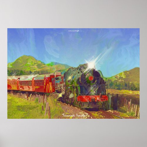 NZ Steam Train Modern Painting on a Poster