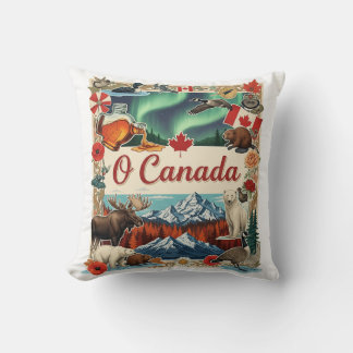 O Canada Collage – Vintage Patriotic T-Shirt Throw Pillow