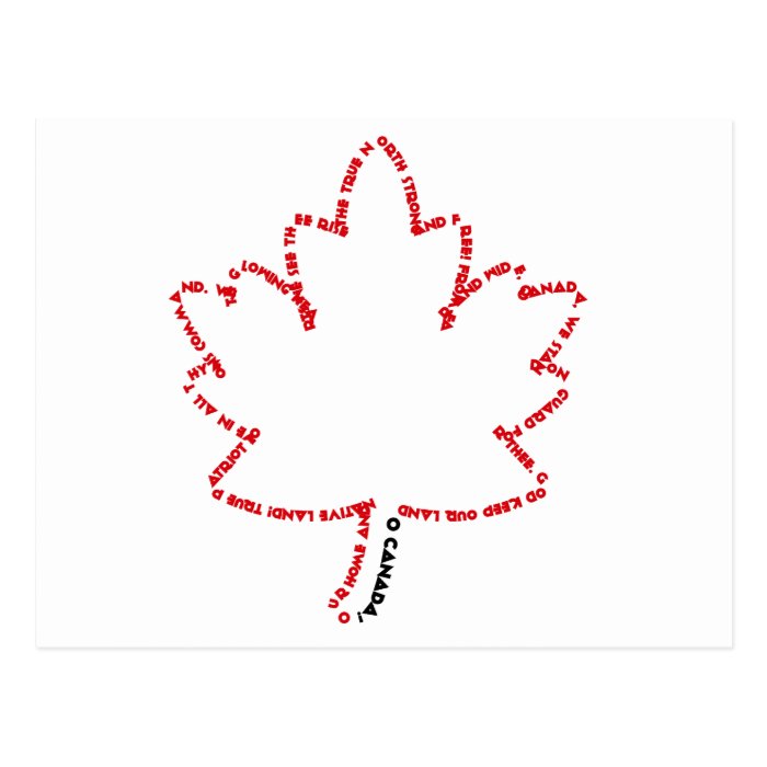 O Canada National Anthem in a Maple Leaf Postcard