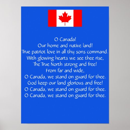 O Canada National Anthem Poster