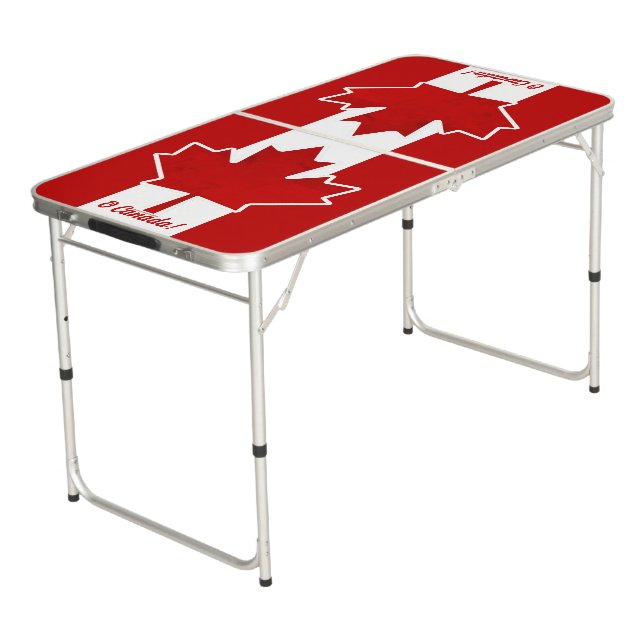 O Canada Red Maple Leaf Beer Pong Table (Angled)