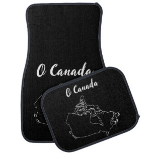 O Canada White on Black Canada Outline Map  Car Floor Mat