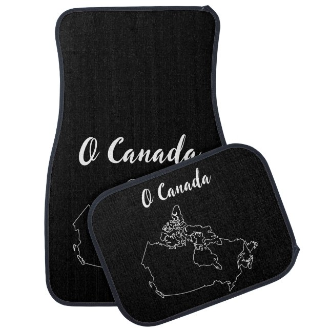 O Canada White on Black Canada Outline Map  Car Floor Mat (Set)