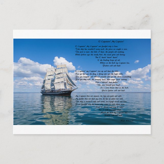 O' Captain, My Captain by: Walt Whitman Postcard (Front)