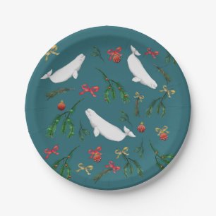 O Christmas Beluga Whale Illustration Holiday     Paper Plates