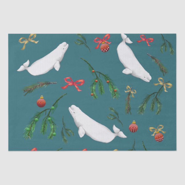O Christmas Beluga Whale Illustration Pattern Tissue Paper (Front)