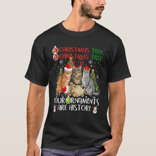 O Christmas Tree Funny Santa Reindeer Cat Lover Ch T_Shirt