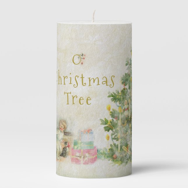 O Christmas Tree Vintage Pillar Candle (Front)