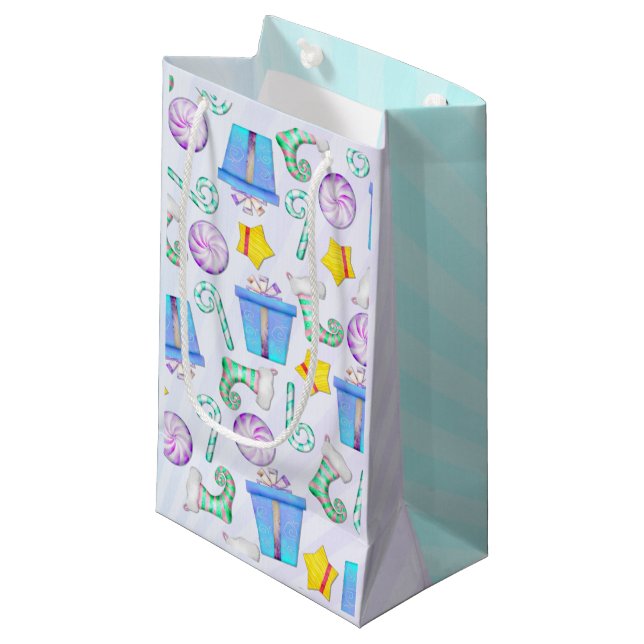 O Christmas Whimsey Folk Art Small Gift Bag (Front Angled)