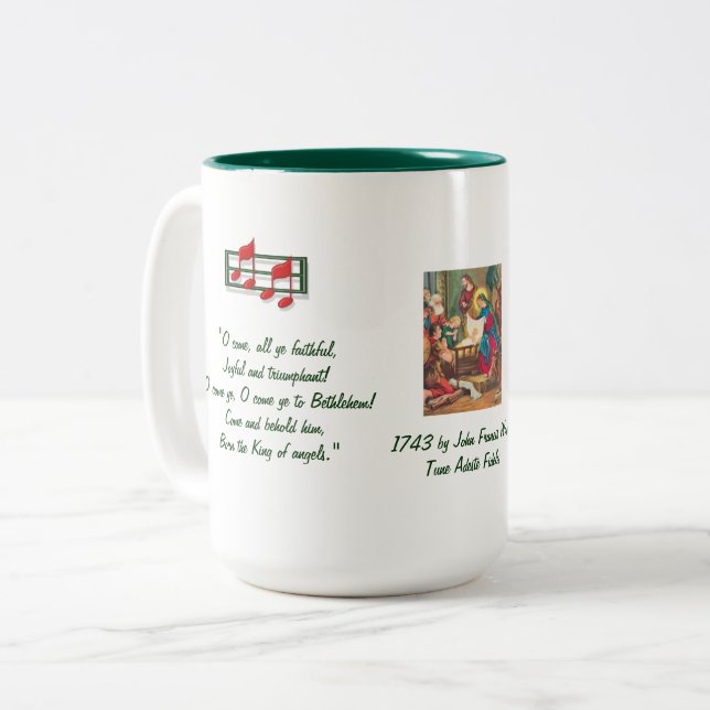 O Come All Ye Faithful Hymn Two-Tone Coffee Mug (Front Left)