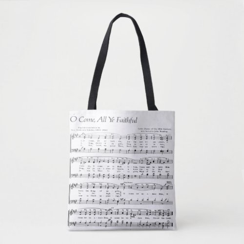 O Come All Ye Faithful Sheet Music Christmas Tote Bag