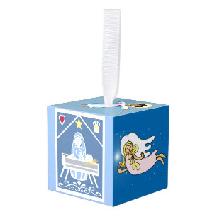 O come let us adore him angels and children cube o cube ornament
