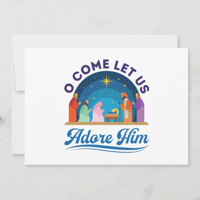 O Come Let Us Adore Him Christmas Christian Jesus Holiday Card (Front)