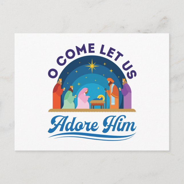 O Come Let Us Adore Him Christmas Christian Jesus Postcard (Front)