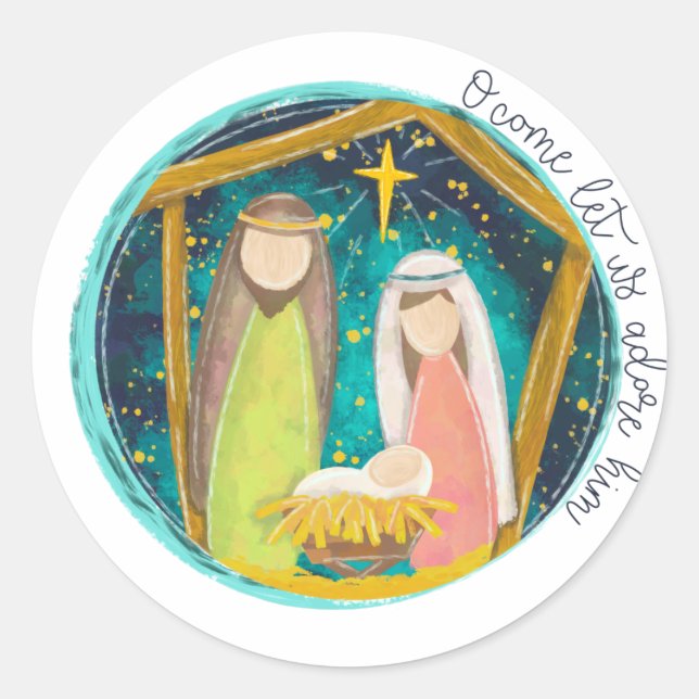 O Come Let Us Adore Him Classic Round Sticker (Front)