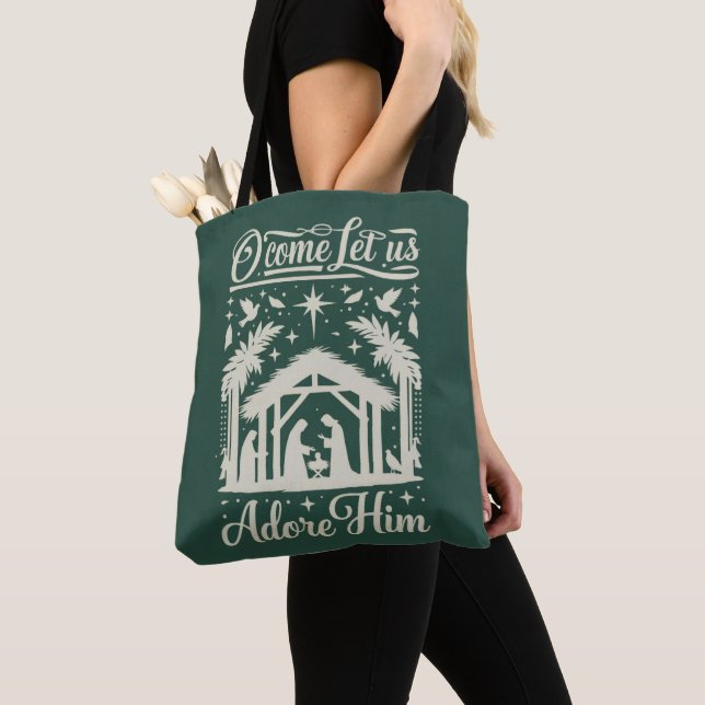 O Come Let Us Adore Him Nativity Scene Christian  Tote Bag (Close Up)