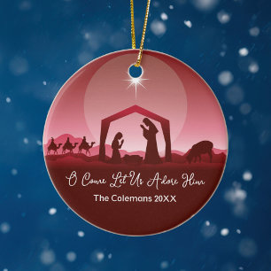 O Come Let Us Adore Him Nativity Scene Christmas Ceramic Ornament