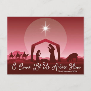 O Come Let Us Adore Him Nativity Scene Christmas Holiday Postcard