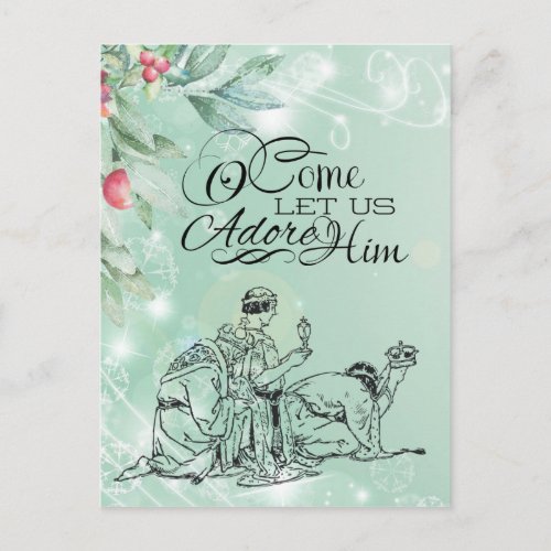 O Come Let us Adore Him Three Wise Men Christmas Postcard