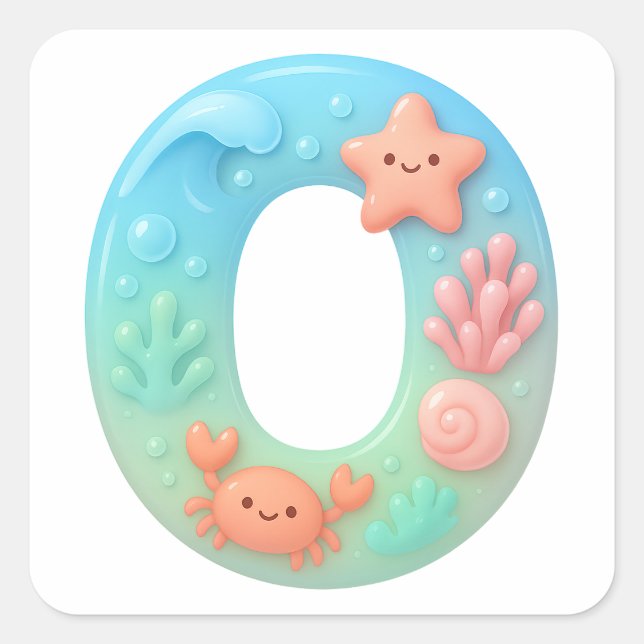 "O" Cute Letter - Underwater Sea Creature  Square Sticker (Front)