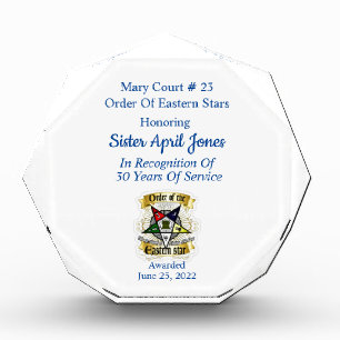 O.E.S. Years of Services Acrylic Award