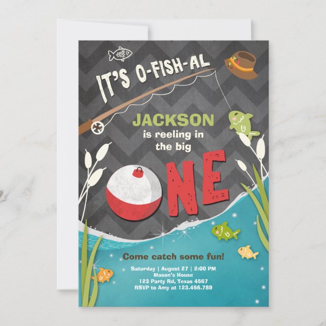 o-fish-al Fishing Birthday Invitation The big one (Front)