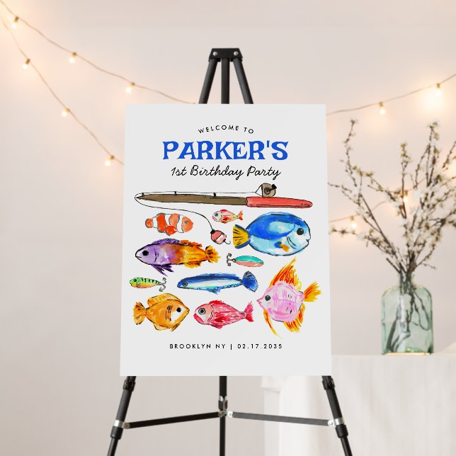 O-Fish-al Reel Fun Fishing Birthday Welcome Foam Board (In Situ (Stand))
