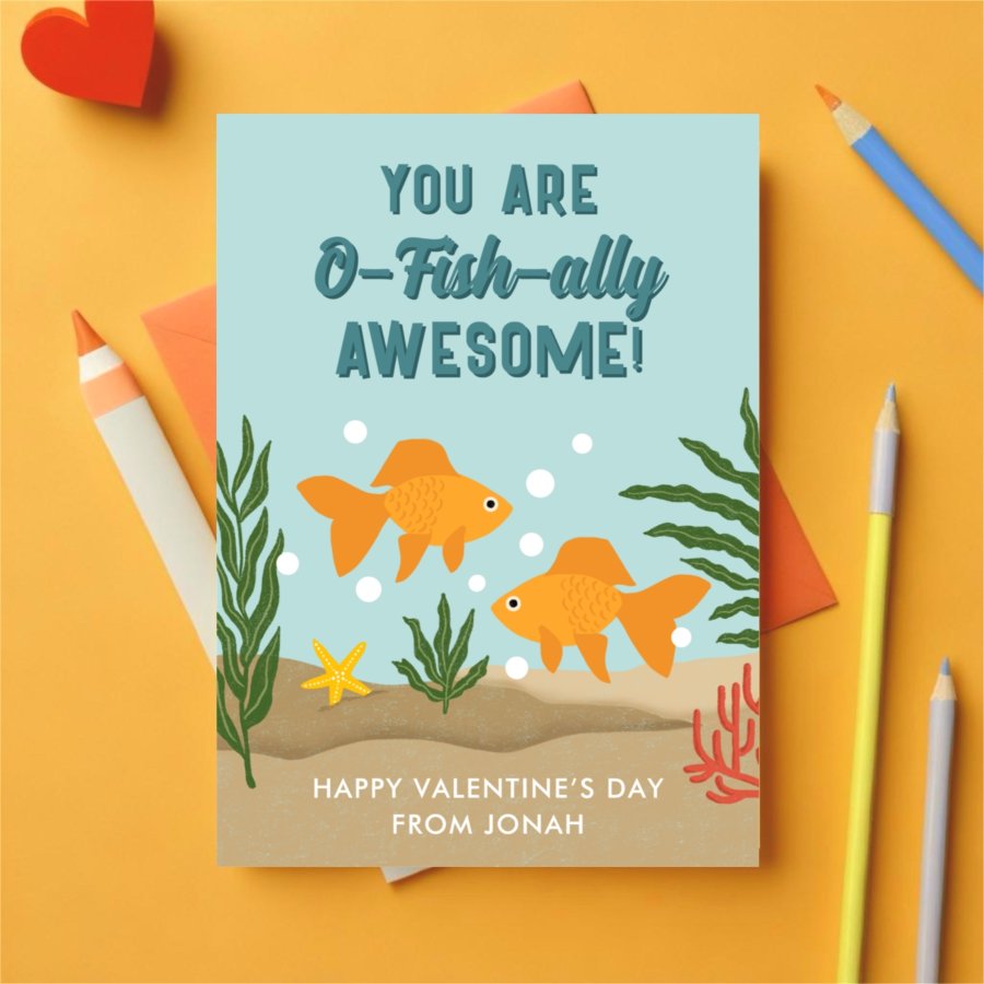 O-Fish-Ally Awesome Fish Valentine's Day Classroom Holiday Card