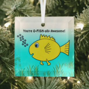 O-Fish-ally Awesome Swimming Cartoon Fish Glass Ornament