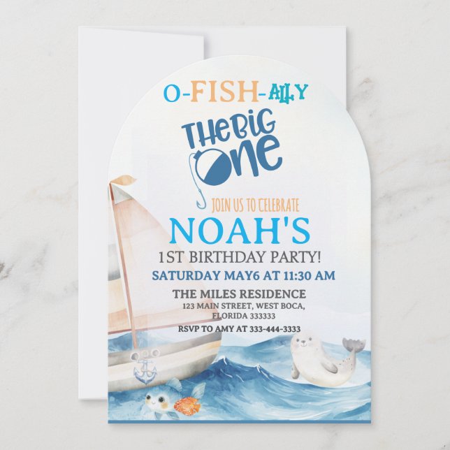 O-Fish-Ally Big One Birthday Invitation  (Front)