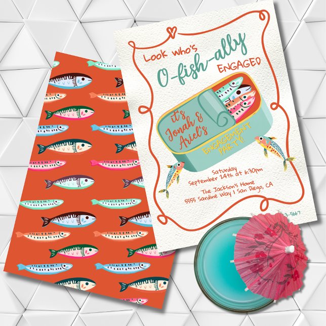 O-fish-ally Engaged Funky Sardine Party Invitation (Creator Uploaded)