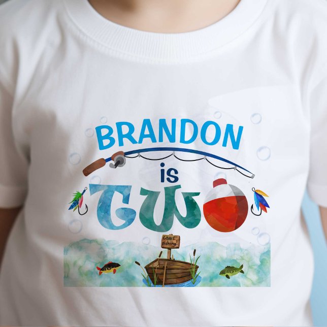 O-fish-ally fishing little fisherman 2nd birthday  toddler t-shirt (Gone fishing, little fisherman, boy 2nd birthday t-shirt.)